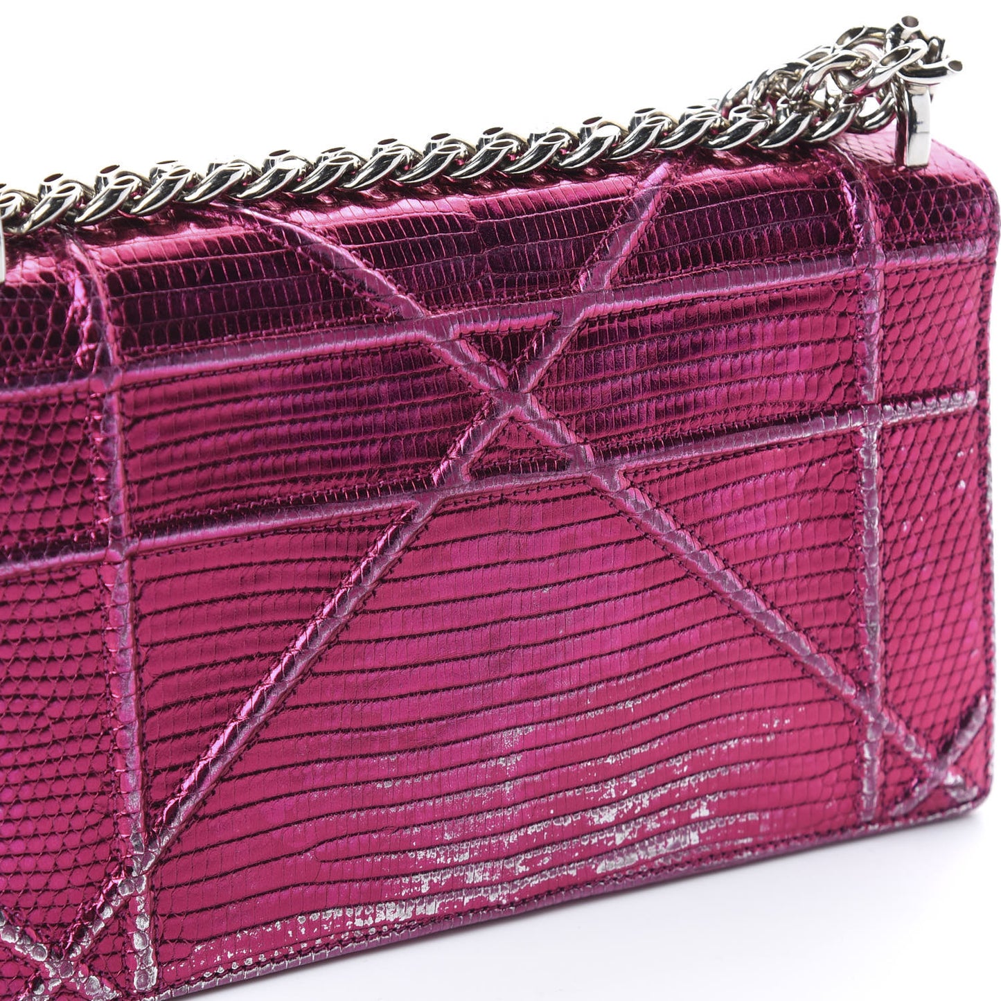 Metallic Lizard Small Diorama Flap Bag Fuchsia