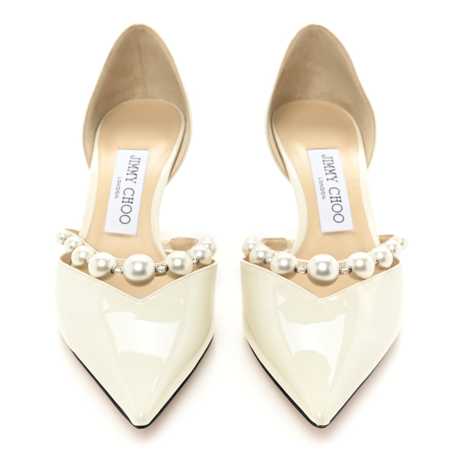 Jimmy Choo Patent Pearl Embellished Aurelie 65 Pumps 37 Latte White 2 of 8