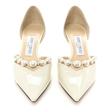 Jimmy Choo Patent Pearl Embellished Aurelie 65 Pumps 37 Latte White 2 of 8