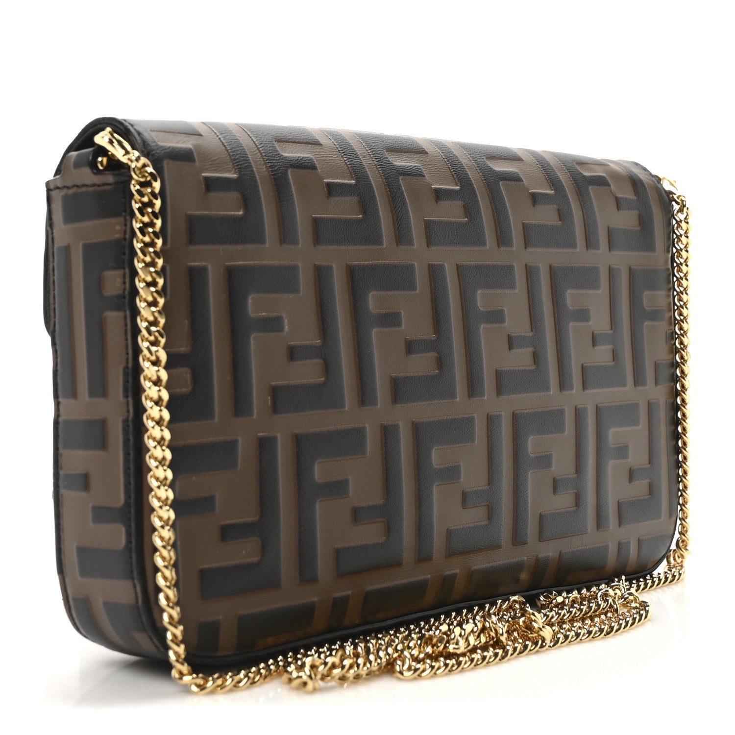 Fendi Vitello Soft F is Fendi Bi-Color FF 1974 Embossed Envelope Wallet On Chain with Pouches Maya Black 4 of 14