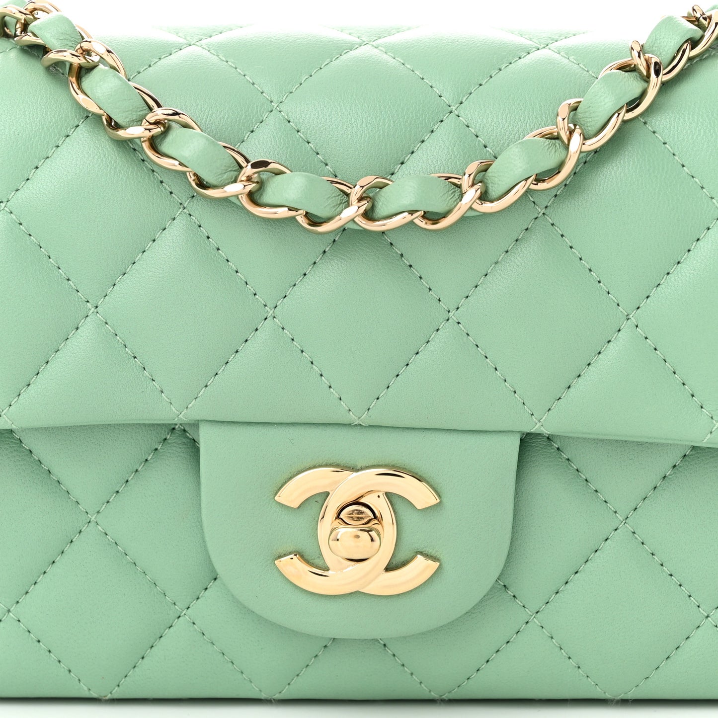 Lambskin Quilted Mini Rectangular Flap Light Green
