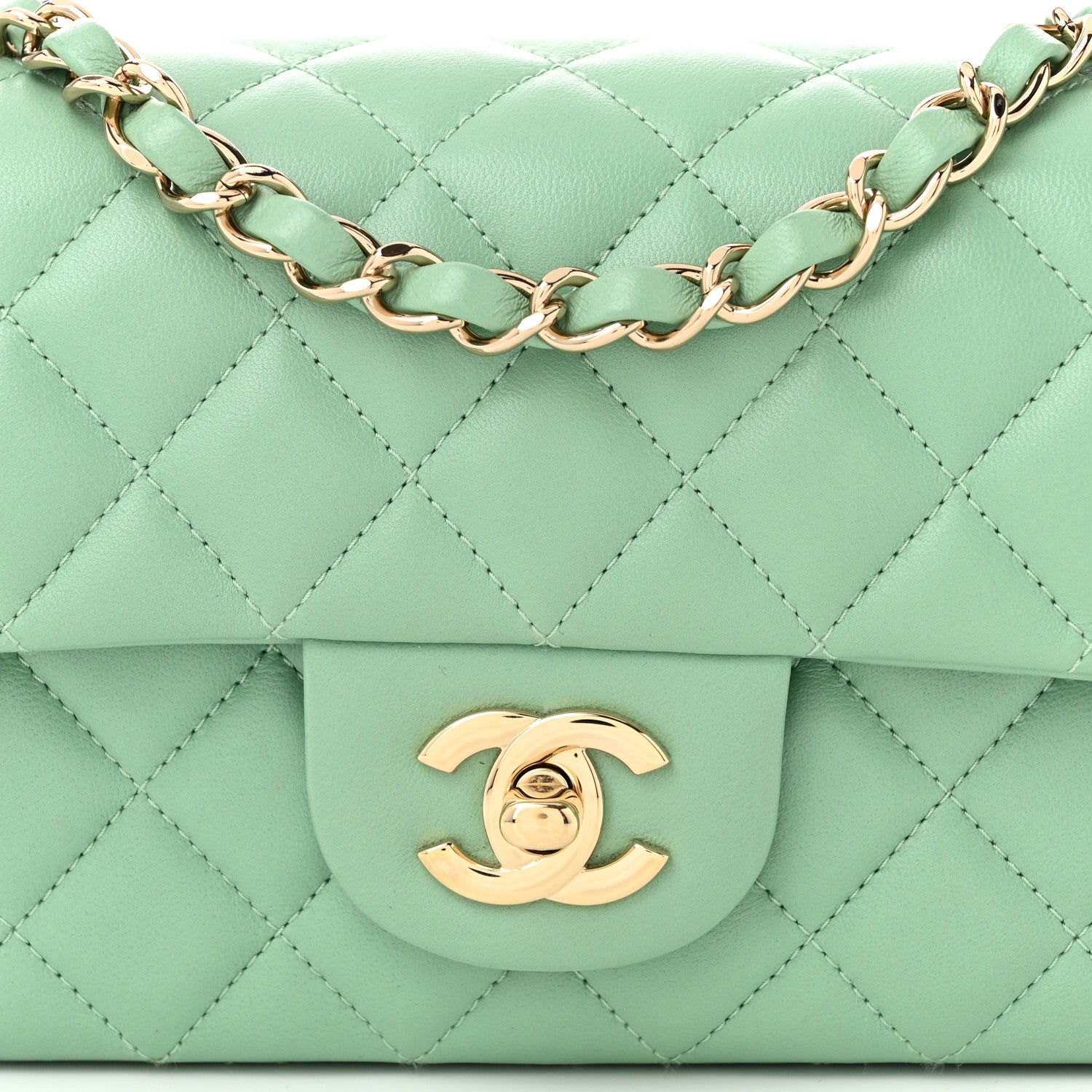 Chanel Lambskin Quilted Mini Rectangular Flap Light Green 8 of 10
