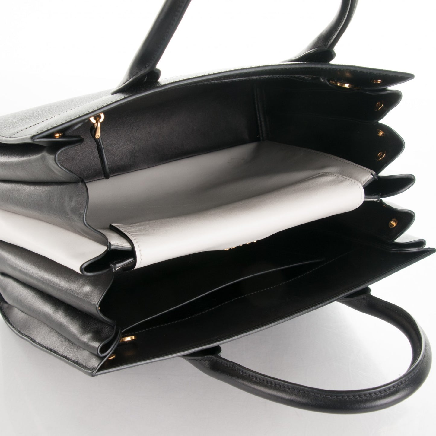 Saffiano City Calfskin Medium Bibliothèque Top Handle Nero Black Bianco