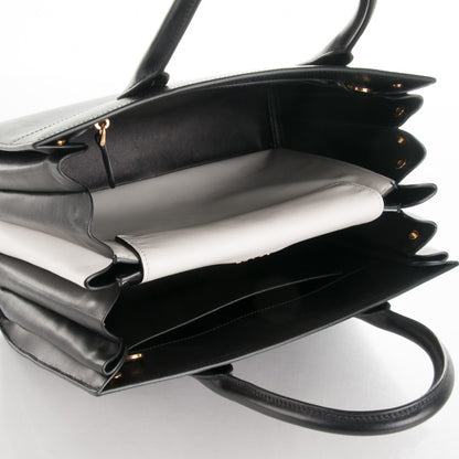 Prada Saffiano City Calfskin Medium Bibliothèque Top Handle Nero Black Bianco 5 of 8