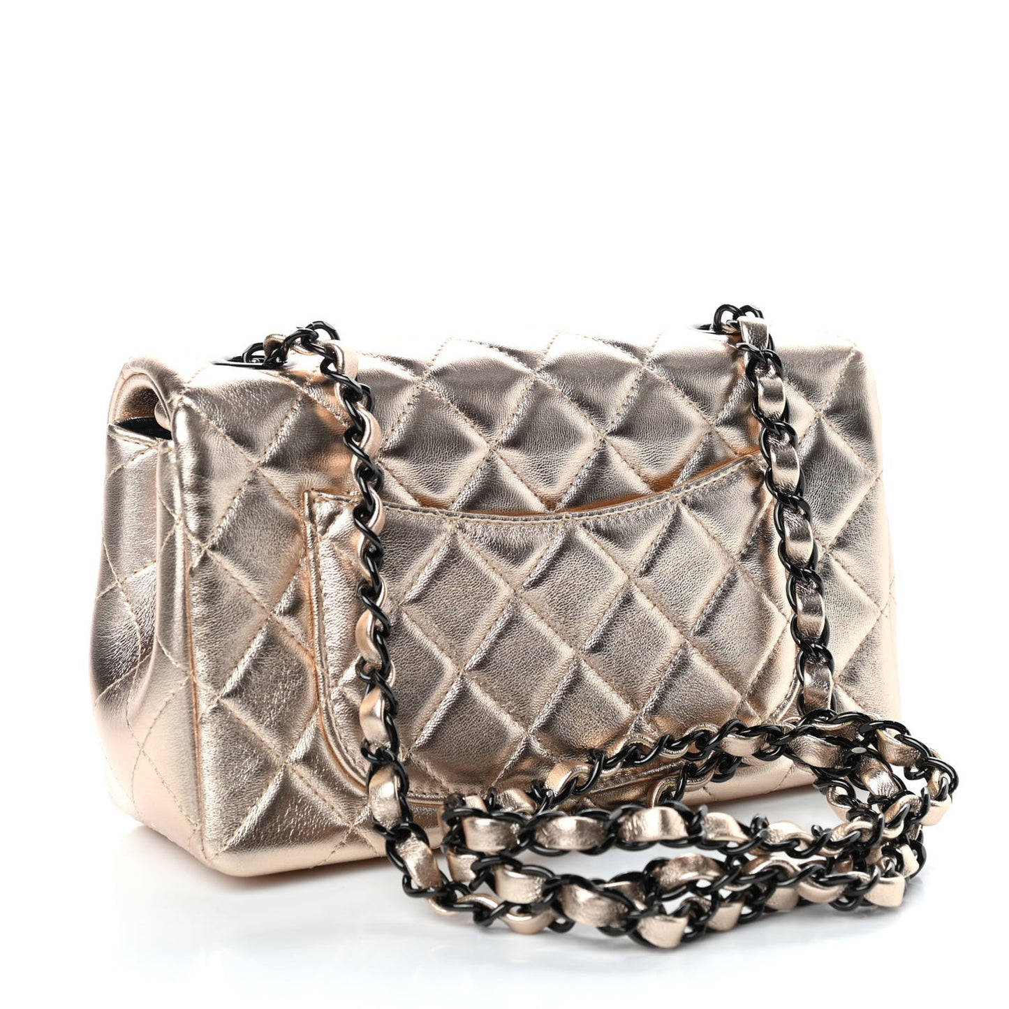 Metallic Lambskin Quilted Mini Rectangular Flap Gold Black