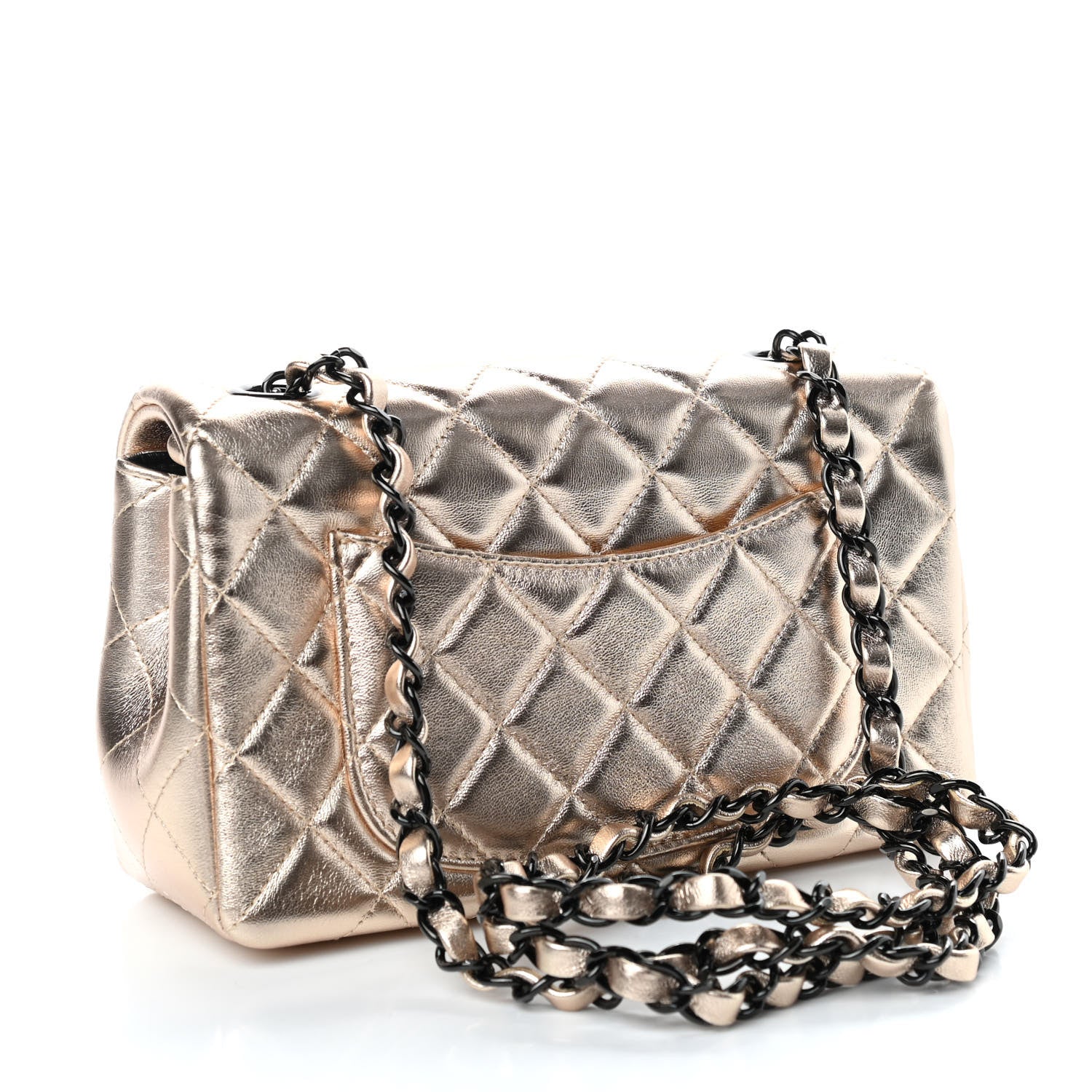 Chanel Metallic Lambskin Quilted Mini Rectangular Flap Gold Black 3 of 11