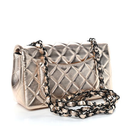 Chanel Metallic Lambskin Quilted Mini Rectangular Flap Gold Black 3 of 11