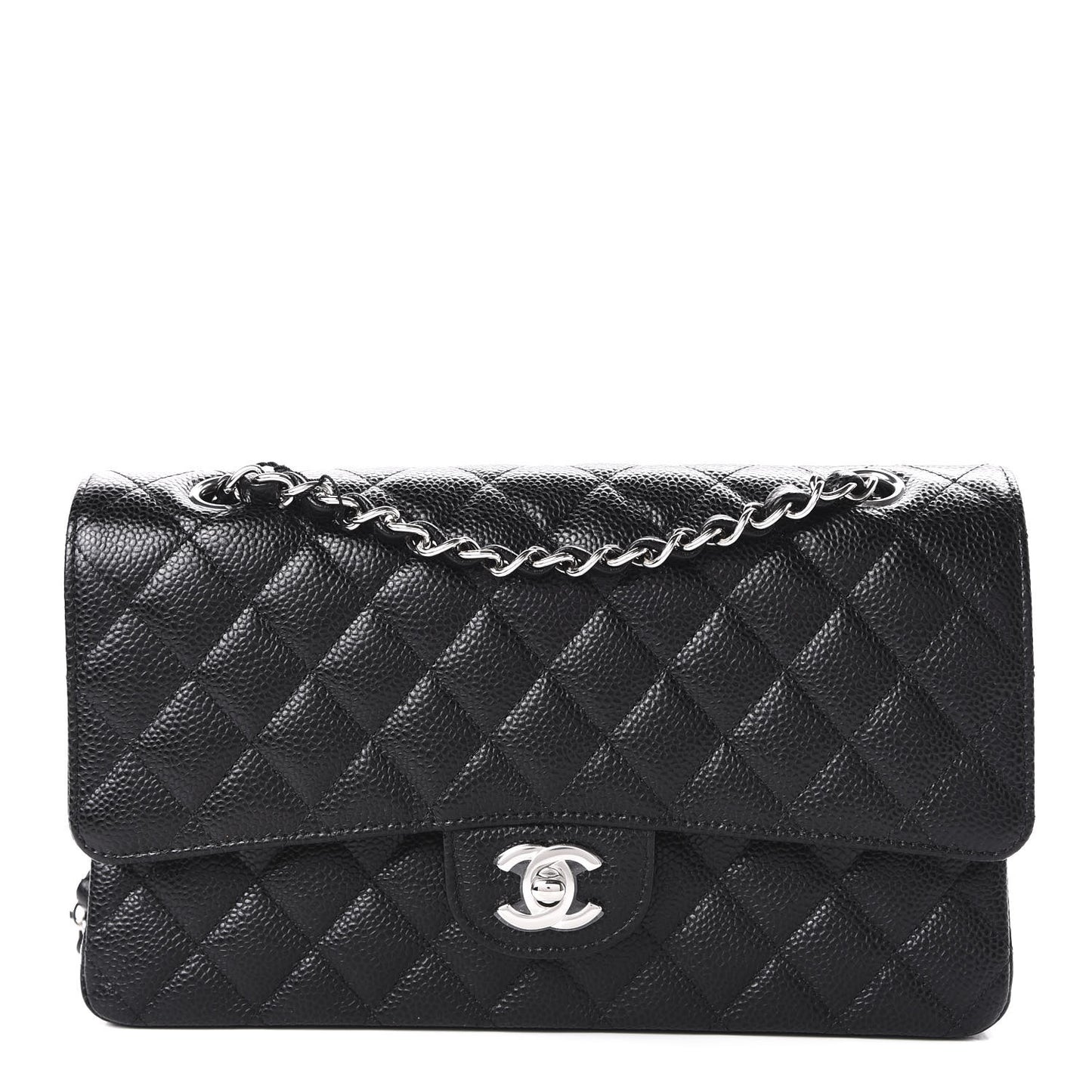 Caviar Quilted Medium Double Flap Black