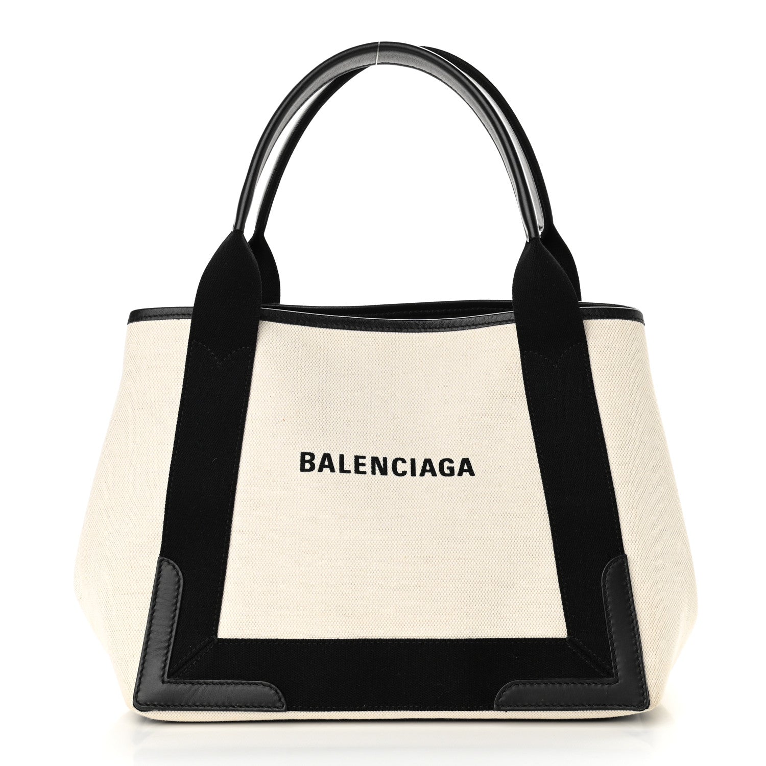 Balenciaga Cotton Canvas Satin Calfskin S Navy Cabas Natural Black 4 of 10