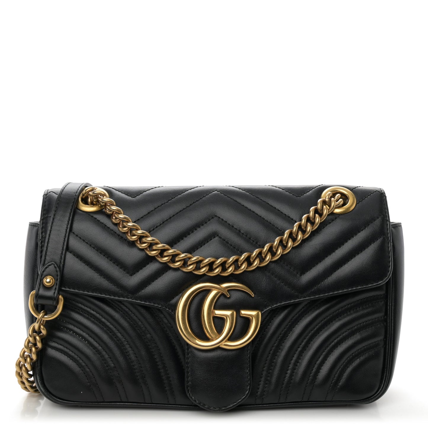 Calfskin Matelasse Small GG Marmont Shoulder Bag Black