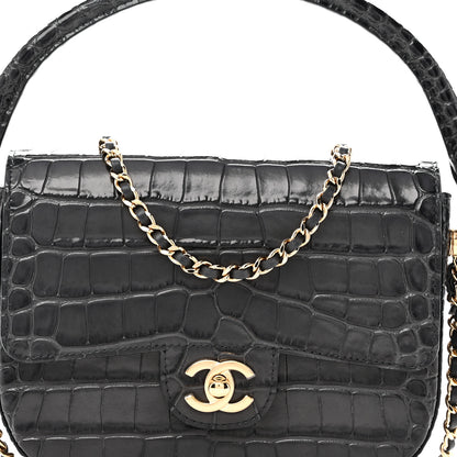 Chanel Calfskin Crocodile Embossed Turn Around Mini Flap Dark Grey 8 of 10
