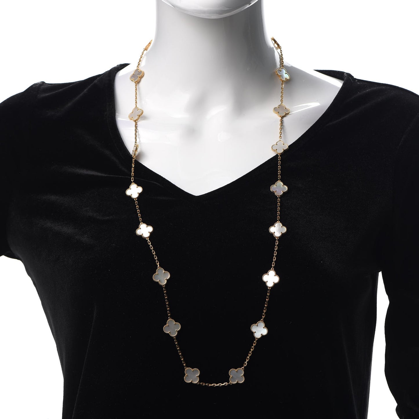 18K Yellow Gold Mother of Pearl 20 Motifs Vintage Alhambra Necklace
