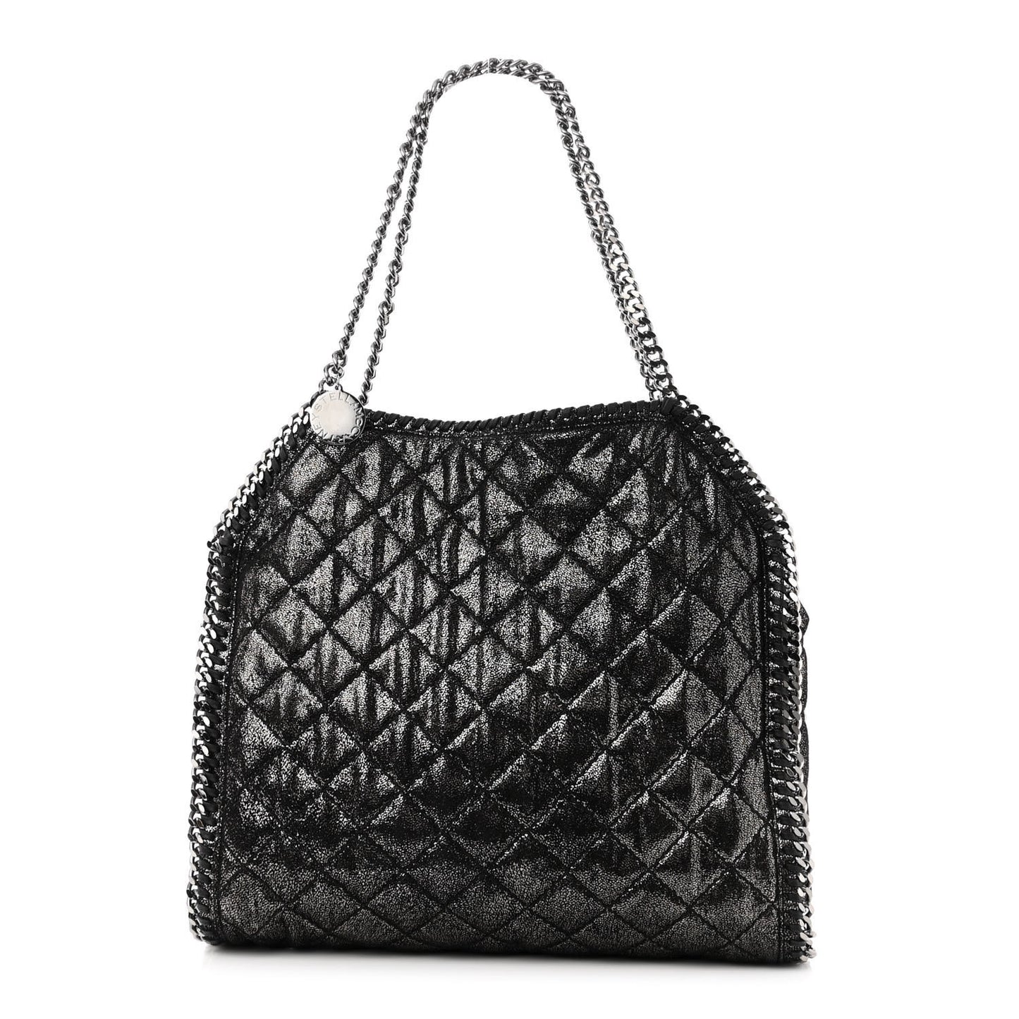Metallic Shaggy Deer Quilted Small Falabella Tote Black