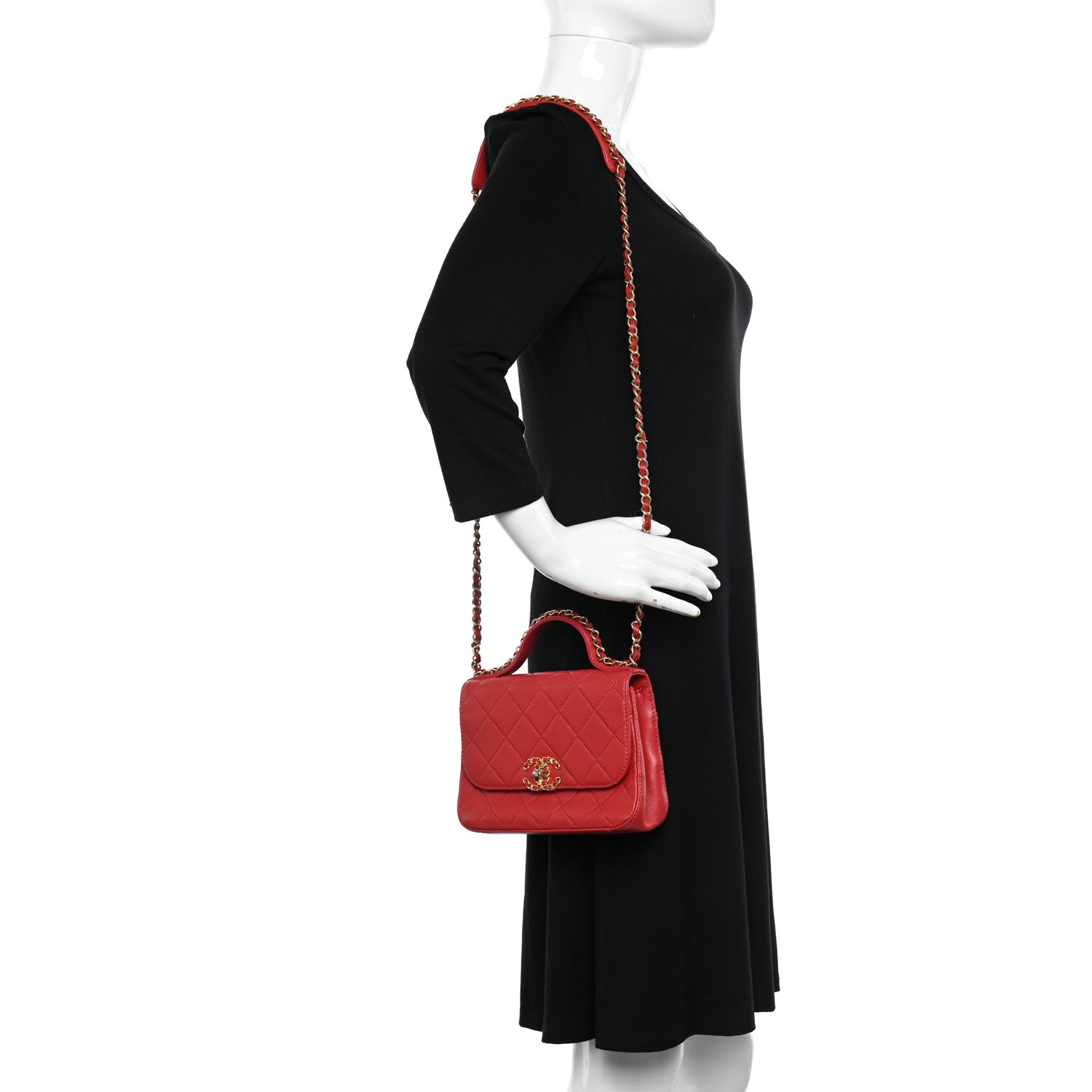 Chanel Lambskin Quilted Small Chain Infinity Top Handle Flap Dark Red 2 of 11