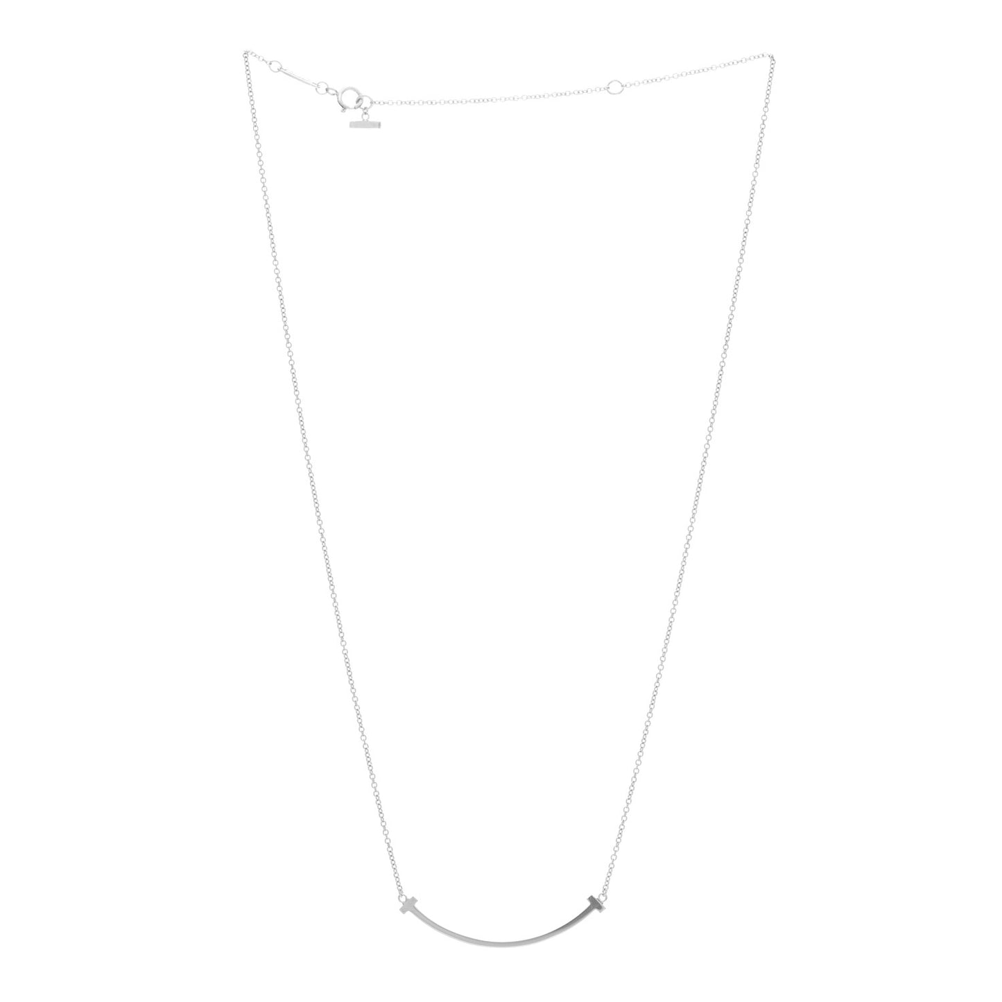 18K White Gold Small T Smile Pendant Necklace
