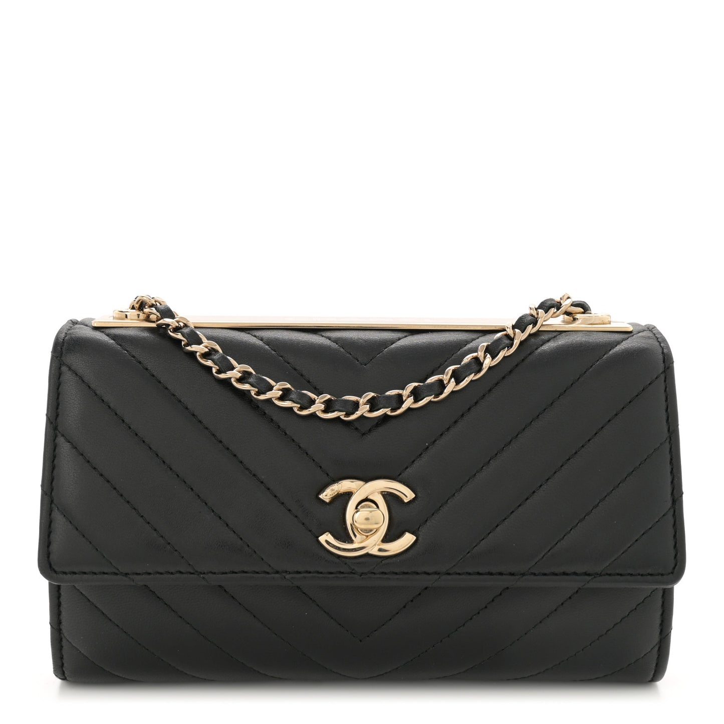 Lambskin Chevron Quilted Trendy CC Wallet On Chain WOC Black