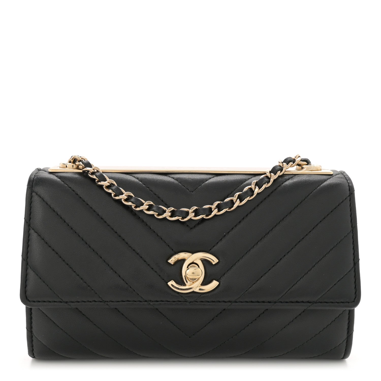 Chanel Lambskin Chevron Quilted Trendy CC Wallet On Chain WOC Black 1 of 14