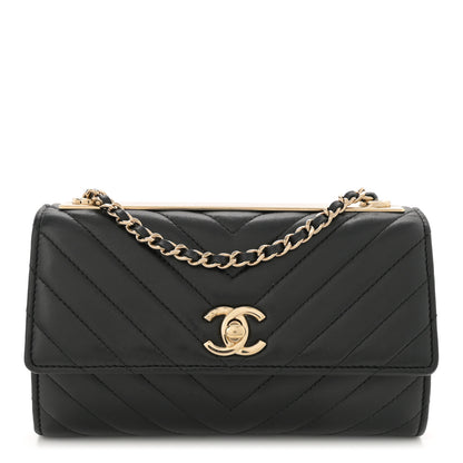 Chanel Lambskin Chevron Quilted Trendy CC Wallet On Chain WOC Black 1 of 14