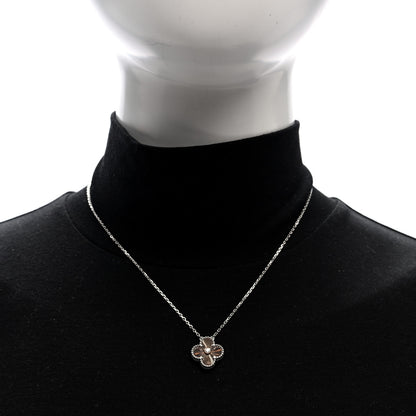 Van Cleef & Arpels 18K White Rose Gold Diamond Guilloche Vintage Alhambra Pendant Necklace 2 of 5