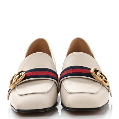 Gucci Betis Glamour Calfskin Web Pearl Embellished Peyton 35mm Loafer Pumps 35 White 2 of 13
