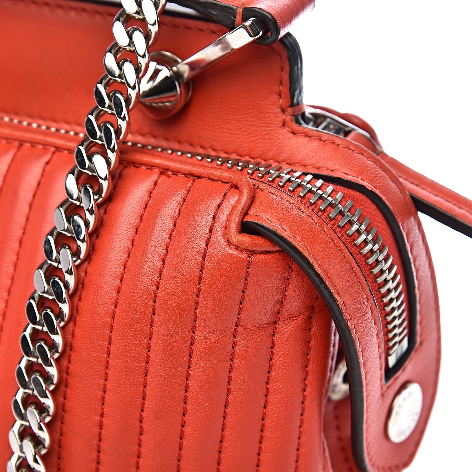 Fendi Shiny Nappa Trapuntata Small DotCom Click Top Handle Chain Satchel Papavero 21 of 28