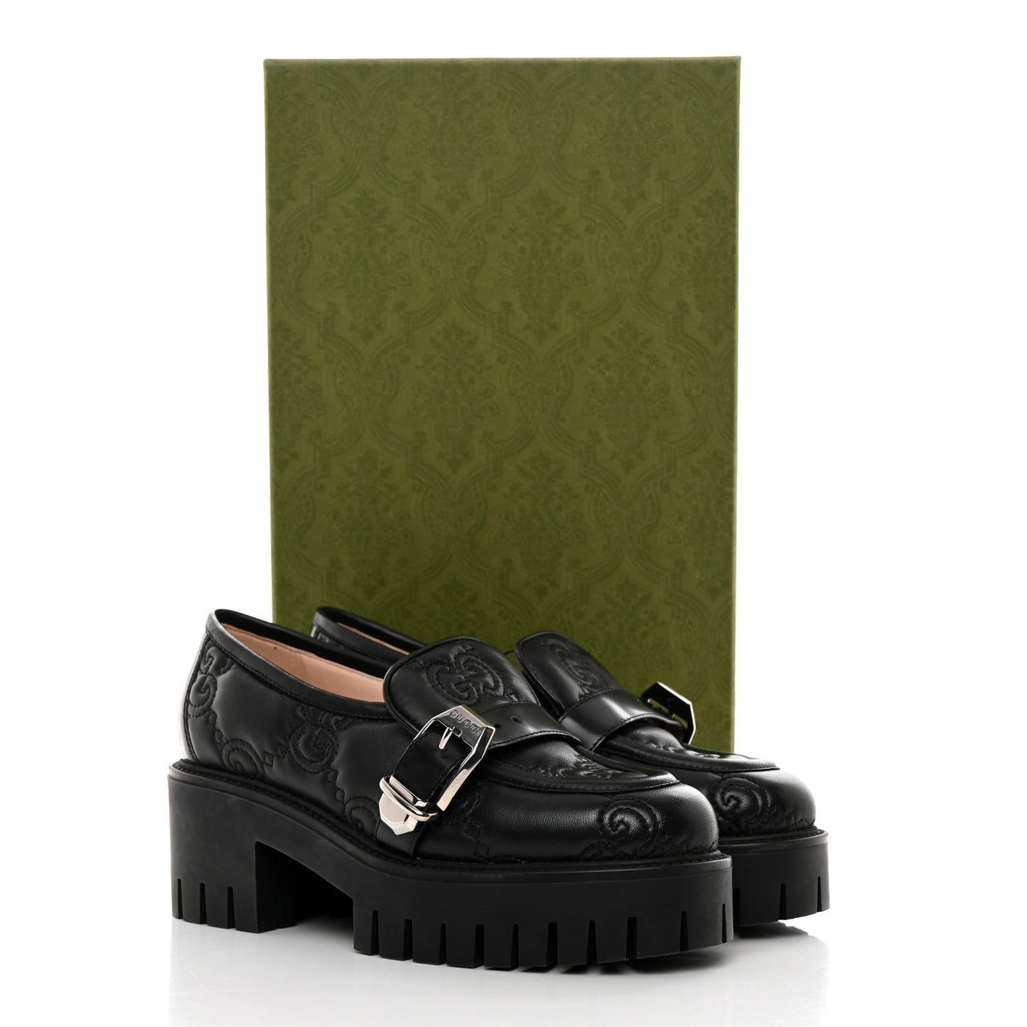 Nappa Cordovan Lux GG Matelasse Buckled Platform Lug Sole 60mm Loafers 36.5 Black