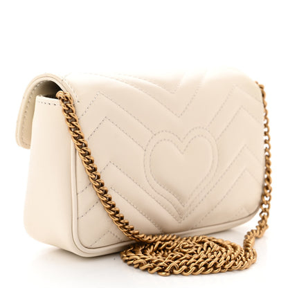 Gucci Calfskin Matelasse Super Mini GG Marmont Shoulder Bag White 3 of 11