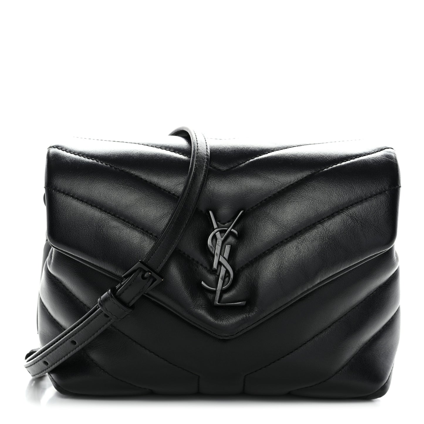 Calfskin Y Quilted Monogram Monochrome Toy Loulou Crossbody Bag Black