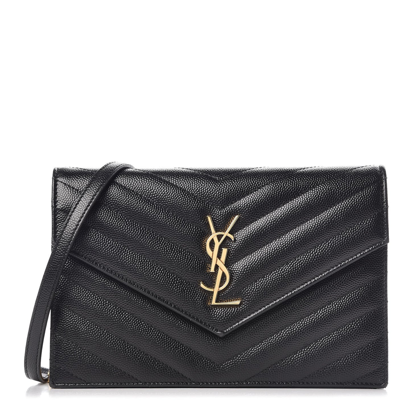Grain De Poudre Matelasse Chevron Monogram Envelope Chain Wallet Black