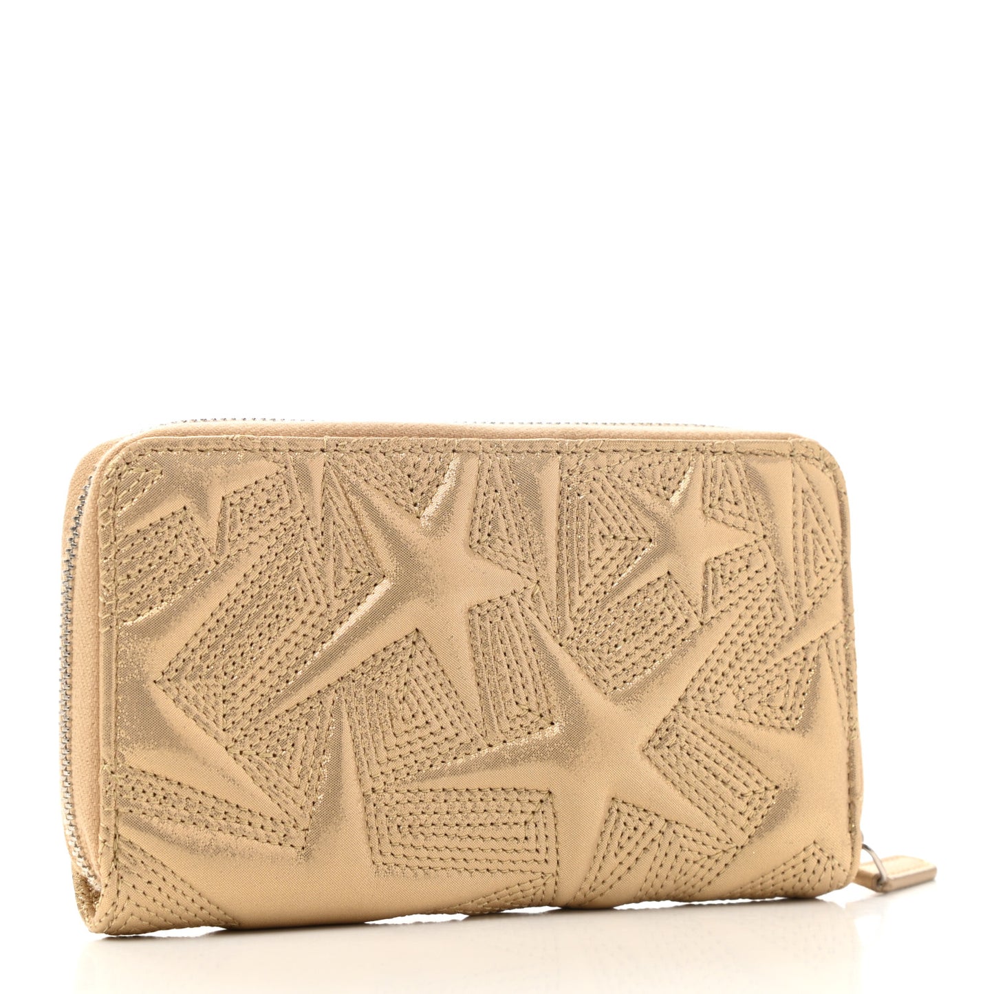Metallic Lambskin Star Embossed Medium Zip Around Wallet Gold