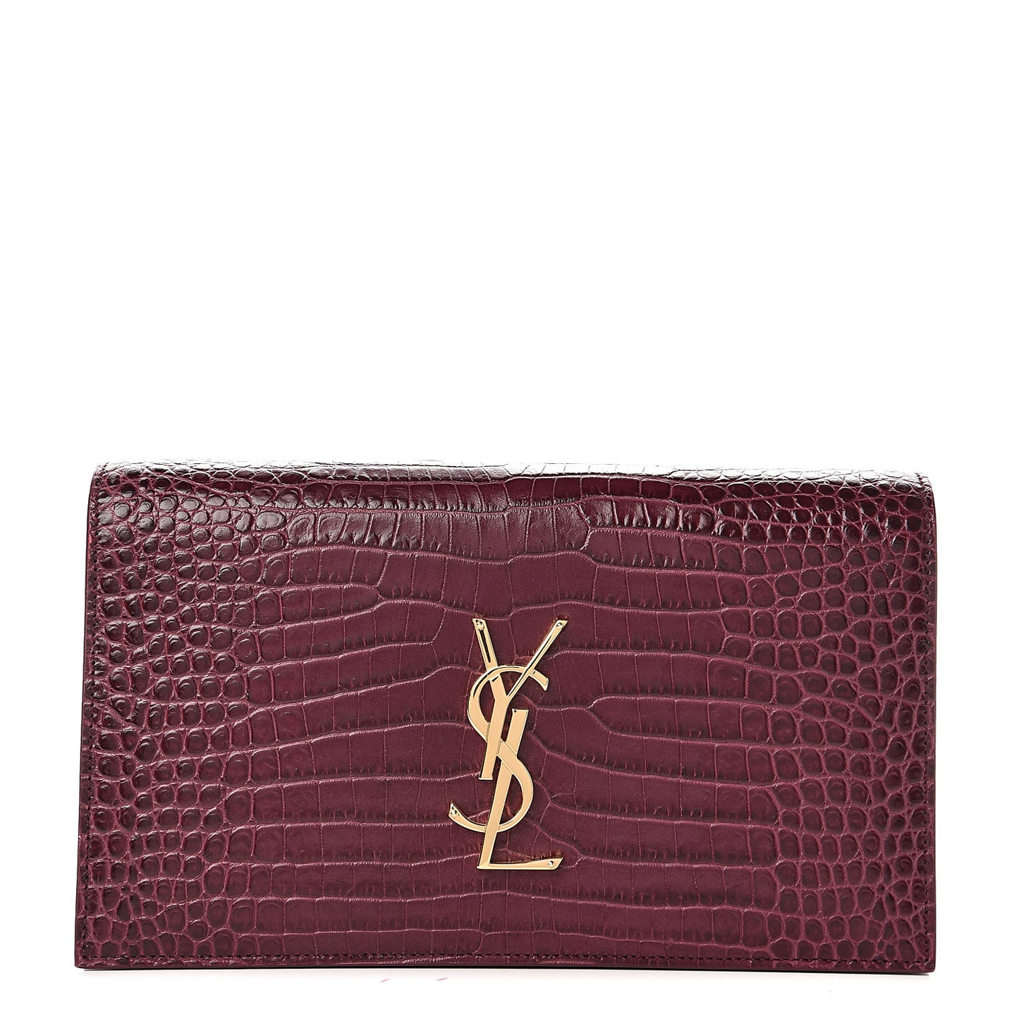 Calfskin Crocodile Embossed Classic Kate Monogram Clutch Burgundy