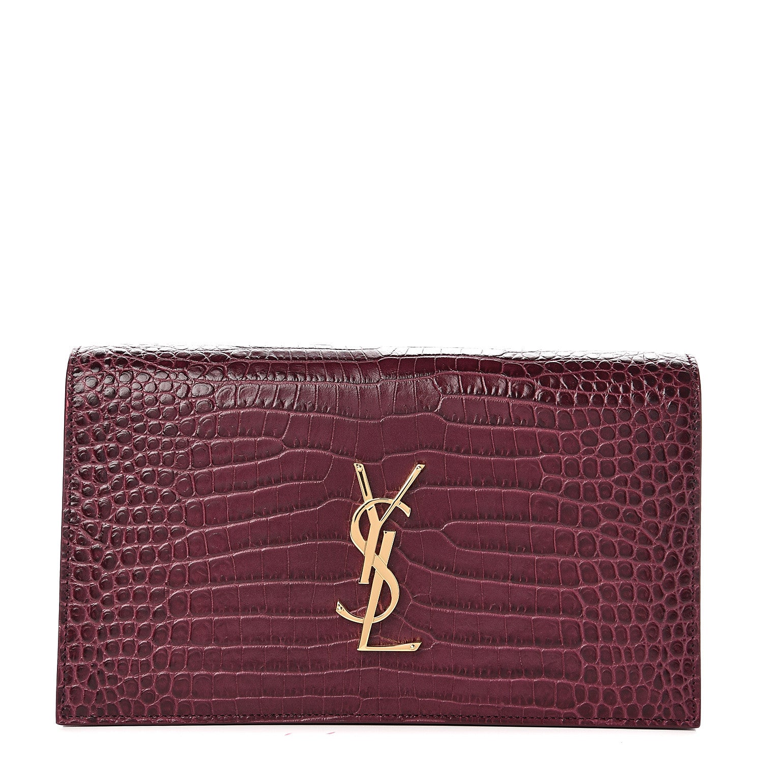 Saint Laurent Calfskin Crocodile Embossed Classic Kate Monogram Clutch Burgundy 1 of 7