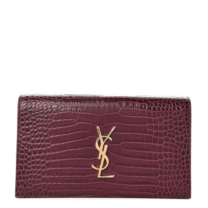 Saint Laurent Calfskin Crocodile Embossed Classic Kate Monogram Clutch Burgundy 1 of 7
