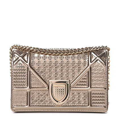 Christian Dior Metallic Patent Micro-Cannage Baby Diorama Flap Bag Champagne 1 of 11