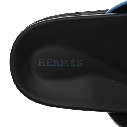 Hermes Suede Goatskin Womens Chypre Sandals 37 Bleu Cameo Vert 6 of 8