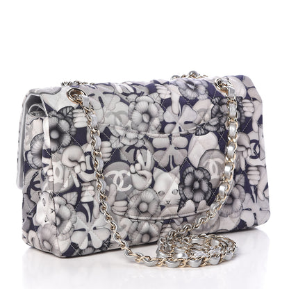 Chanel Nylon Quilted Medium Cat Emoticon Double Flap Navy Grey Ecru 3 of 10