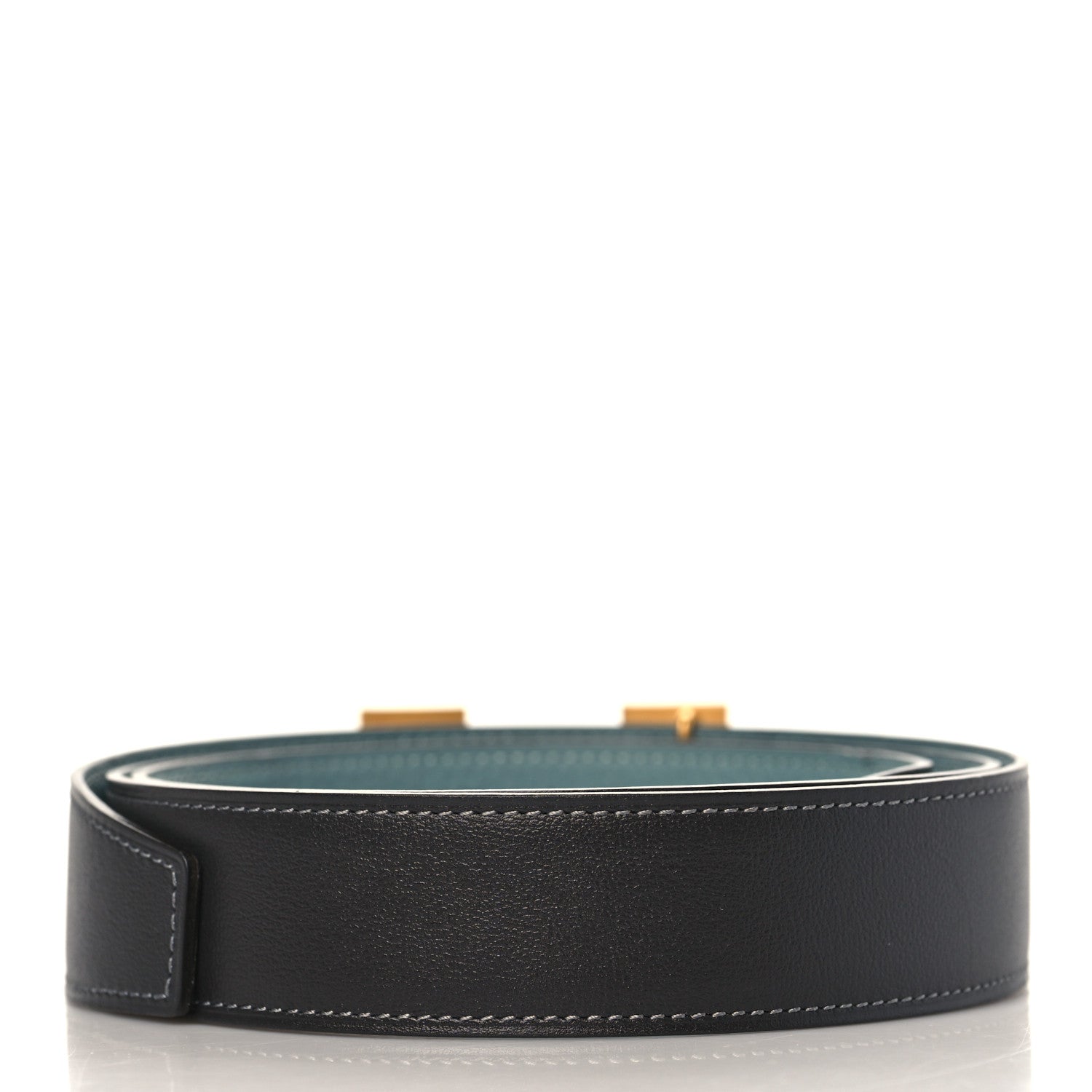 Hermes Box Togo 32mm Guillochee H Belt 95 Black Bleu Jean 3 of 6