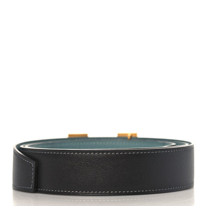 Hermes Box Togo 32mm Guillochee H Belt 95 Black Bleu Jean 3 of 6