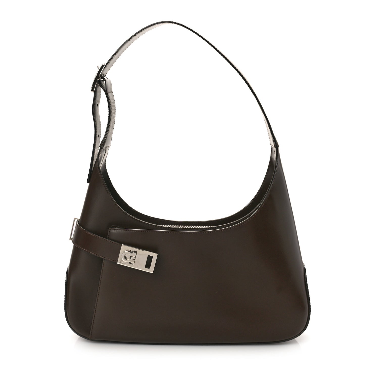 Soft Calfskin Gancini Hobo Dark Brown
