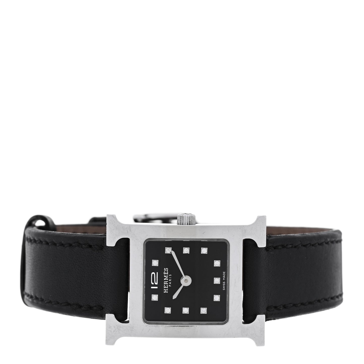 Stainless Steel Barenia Diamond 21mm Heure H Hour Quartz Watch Noir