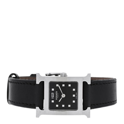 Hermes Stainless Steel Barenia Diamond 21mm Heure H Hour Quartz Watch Noir 2 of 5