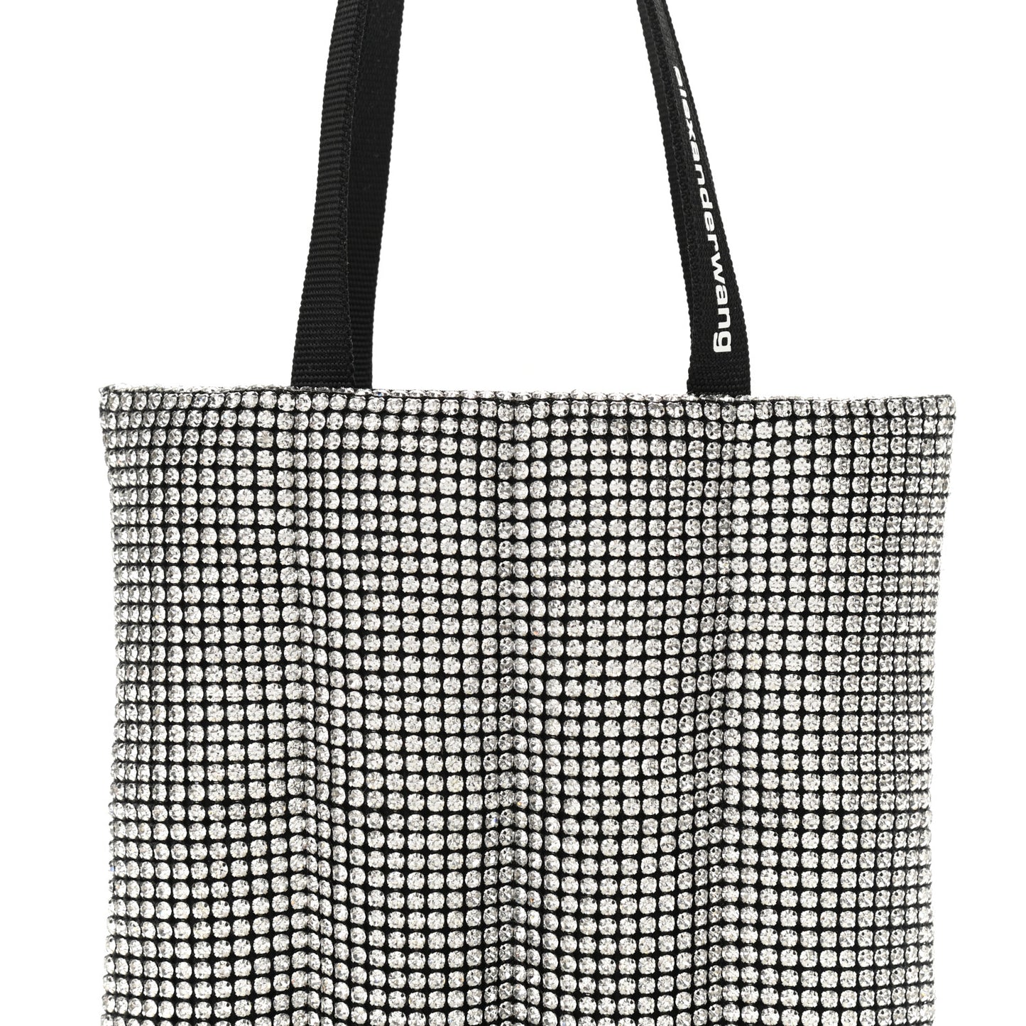 Mesh Crystal Rhinestone Quilted Heiress Tote Black Silver