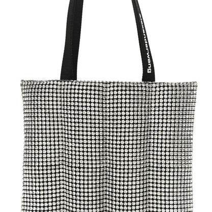 Alexander Wang Mesh Crystal Rhinestone Quilted Heiress Tote Black Silver 6 of 9