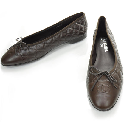 Chanel Quilted Leather CC Ballet Flats 41 Brown 1 of 9