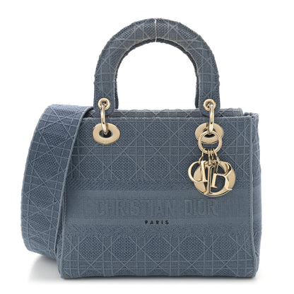 Christian Dior Canvas Embroidered Cannage Medium Lady D-Lite Denim Blue 1 of 12