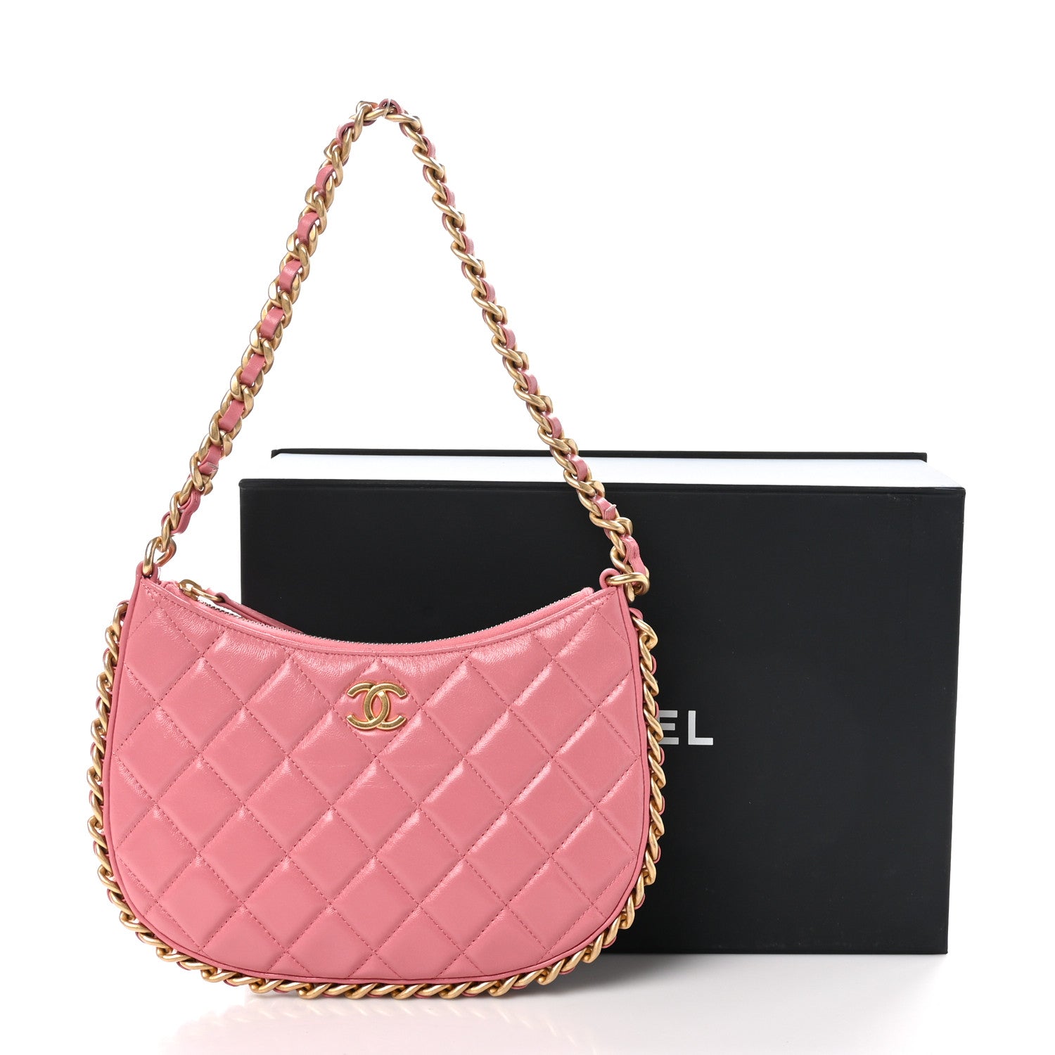 Chanel Shiny Crumpled Lambskin Quilted Trendy Chain Around Hobo Pink 11 of 11
