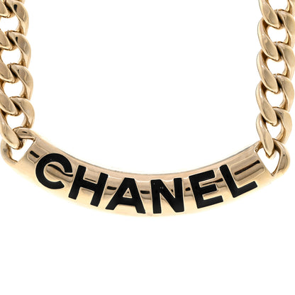 Chanel Enamel Chain Logo Choker Necklace Gold Black 4 of 5