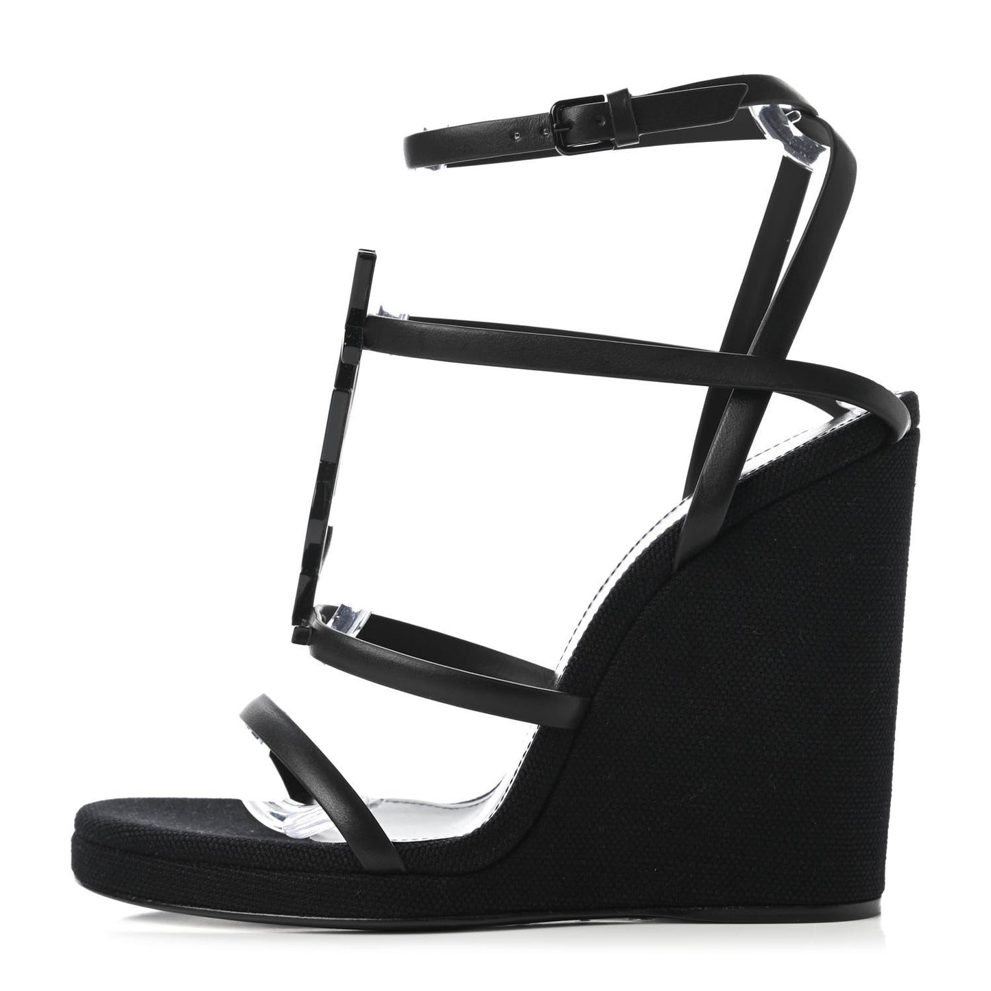 Calfskin Canvas Cassandra 105 Wedge Sandals 36.5 Black