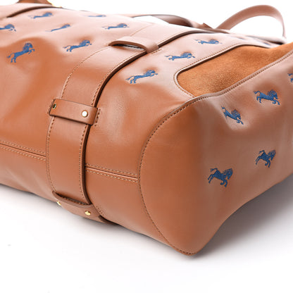 Chloe Smooth Calfskin Little Horses Embroidered Tao Zipped Tote Caramel 9 of 10