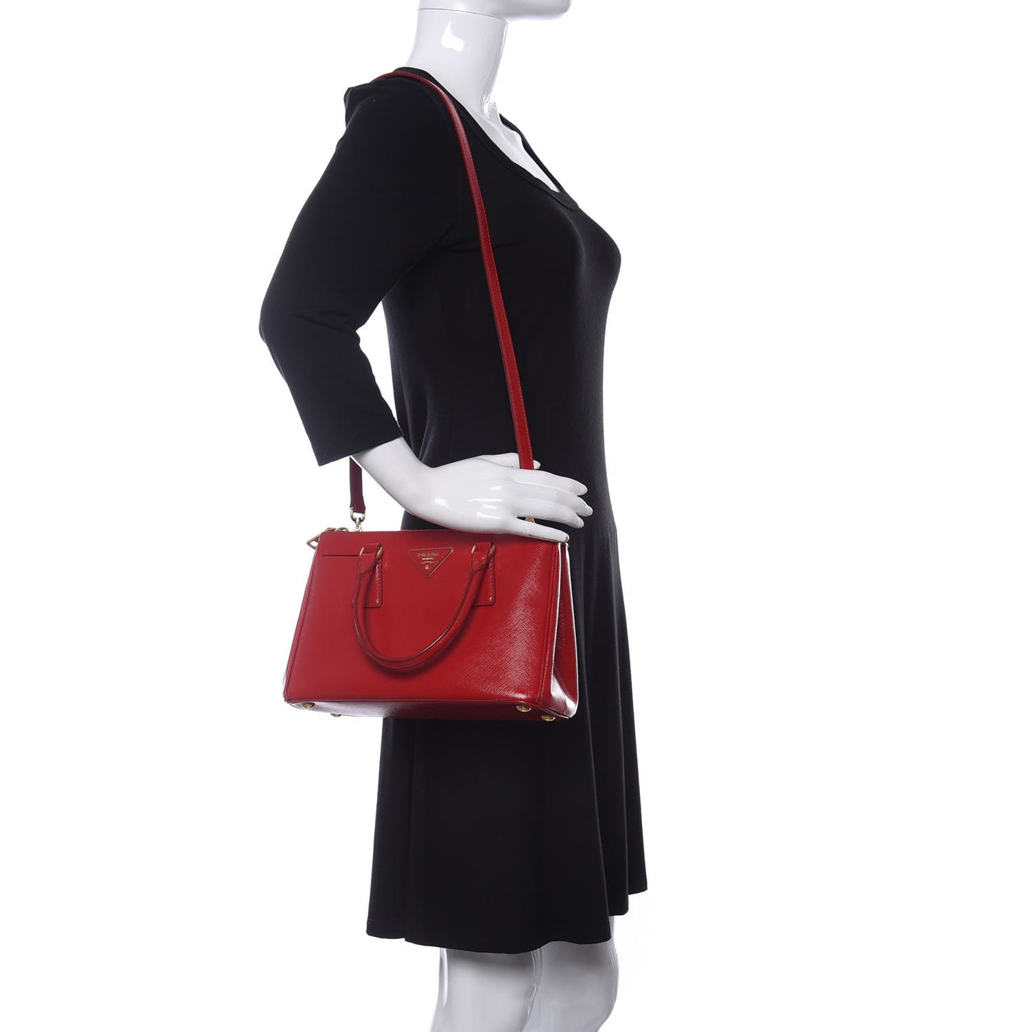 Saffiano Vernice Mini Galleria Double Zip Tote Rosso